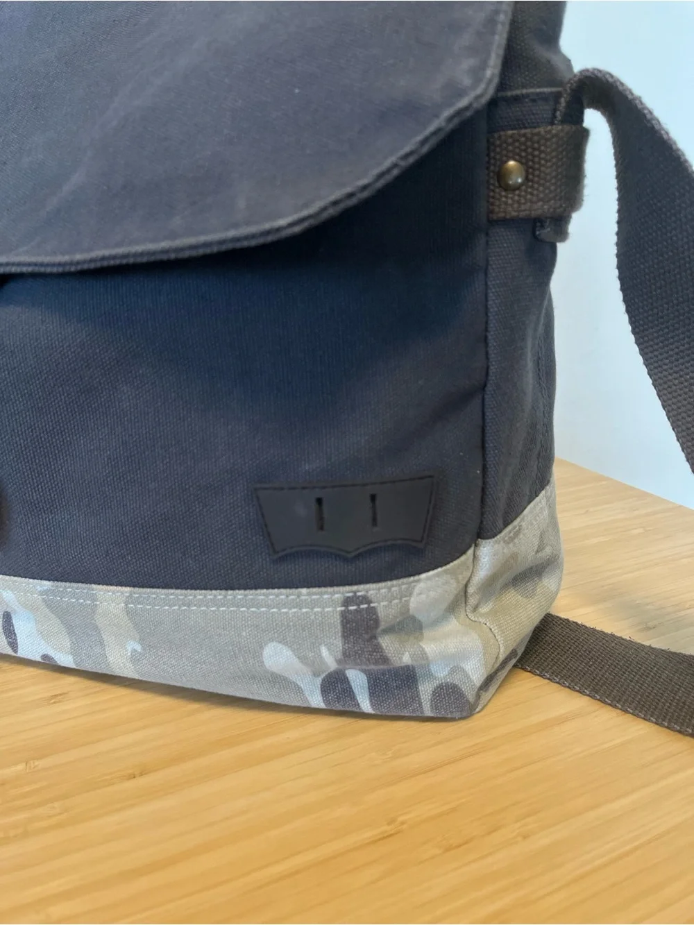 Levi's Blue-Gay Canvas Messenger Bag with Camo Trim